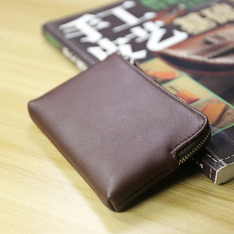 Cute Women Slim Coffee Leather Mini Zip Coin Wallet Billfold Small Zip Change Wallet For Women