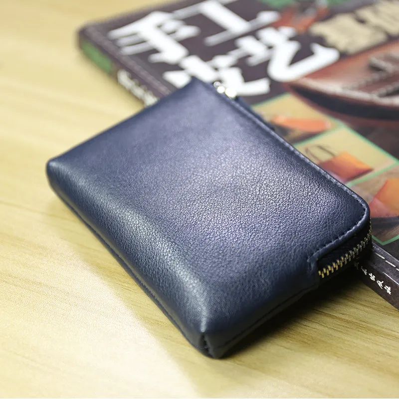 Cute Women Slim Coffee Leather Mini Zip Coin Wallet Billfold Small Zip Change Wallet For Women