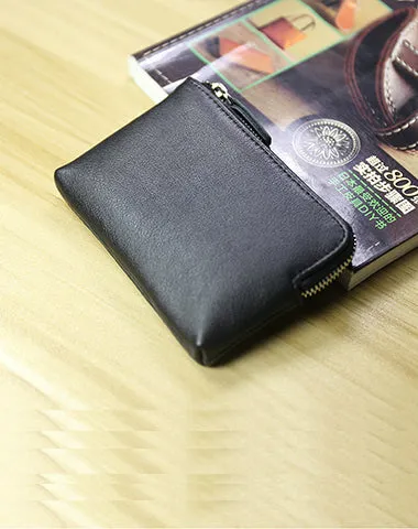 Cute Women Slim Coffee Leather Mini Zip Coin Wallet Billfold Small Zip Change Wallet For Women