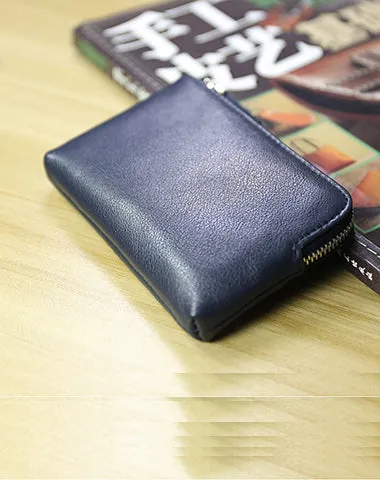 Cute Women Slim Coffee Leather Mini Zip Coin Wallet Billfold Small Zip Change Wallet For Women
