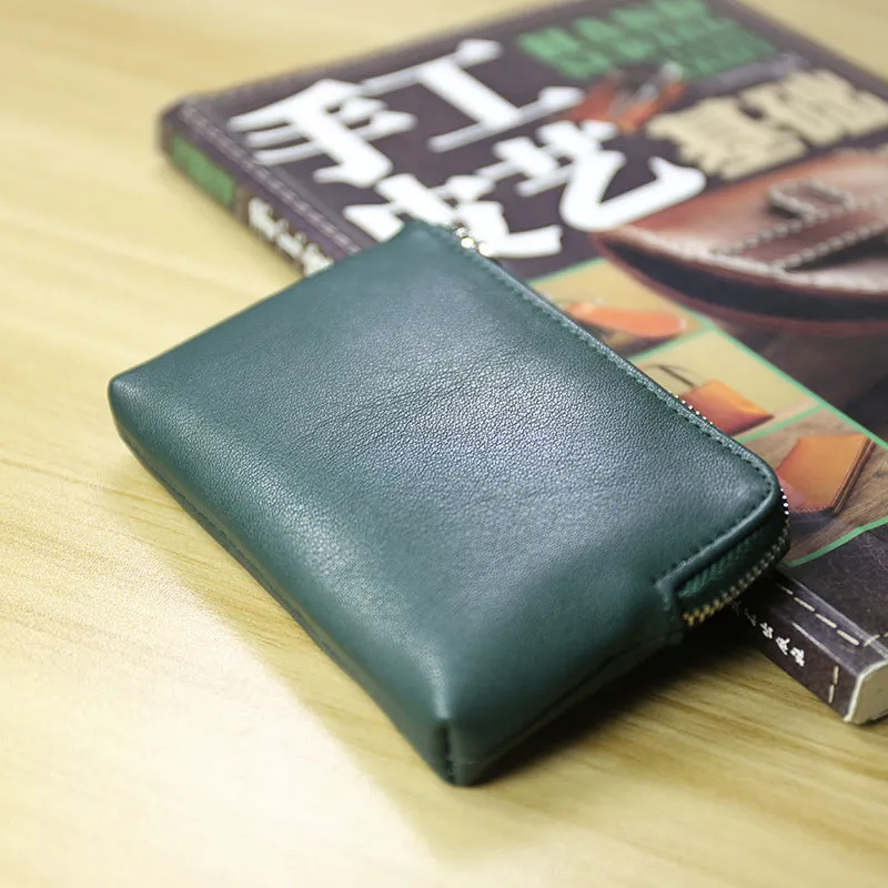 Cute Women Slim Coffee Leather Mini Zip Coin Wallet Billfold Small Zip Change Wallet For Women