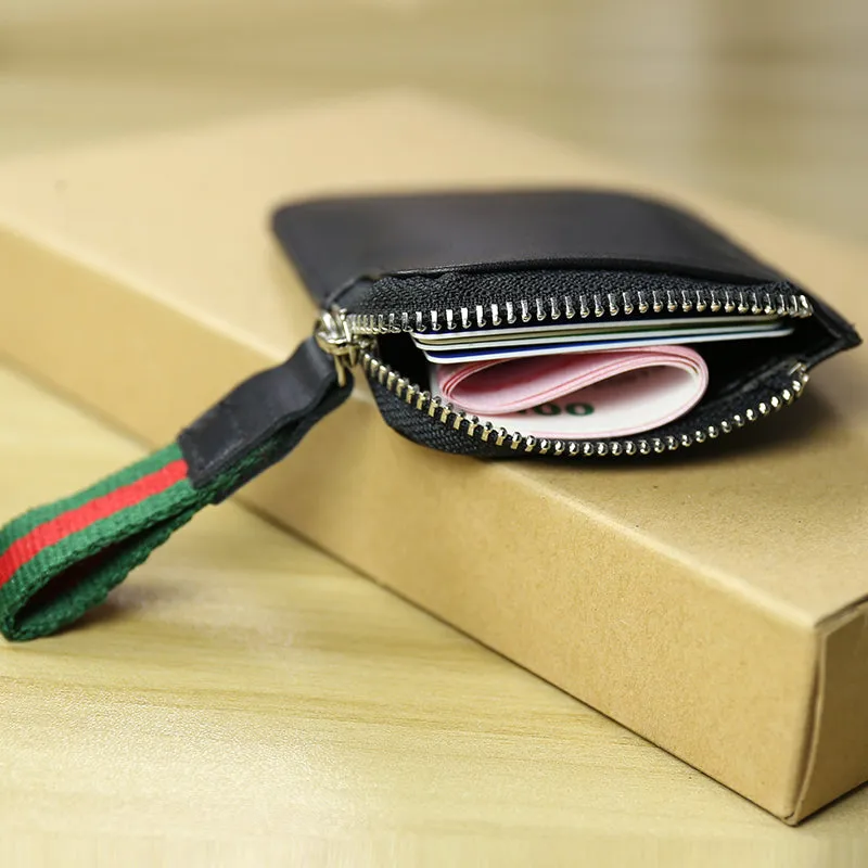 Cute Women Slim Navy Leather Mini Zip Coin Wallet Small Zip Change Wallet For Women