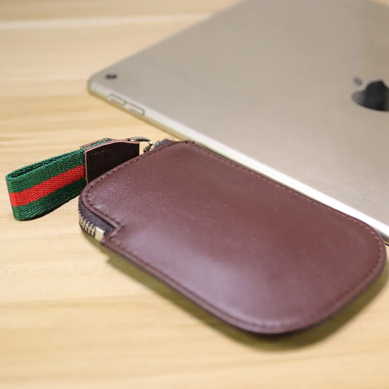 Cute Women Slim Navy Leather Mini Zip Coin Wallet Small Zip Change Wallet For Women