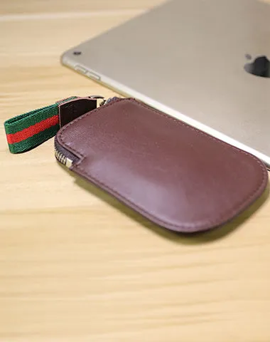 Cute Women Slim Navy Leather Mini Zip Coin Wallet Small Zip Change Wallet For Women