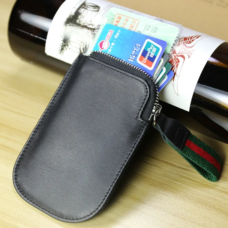 Cute Women Slim Navy Leather Mini Zip Coin Wallet Small Zip Change Wallet For Women