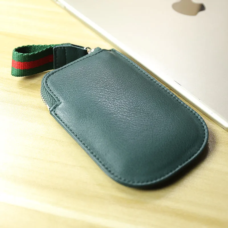 Cute Women Slim Navy Leather Mini Zip Coin Wallet Small Zip Change Wallet For Women