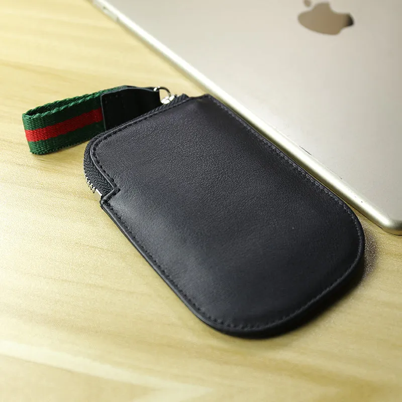 Cute Women Slim Navy Leather Mini Zip Coin Wallet Small Zip Change Wallet For Women