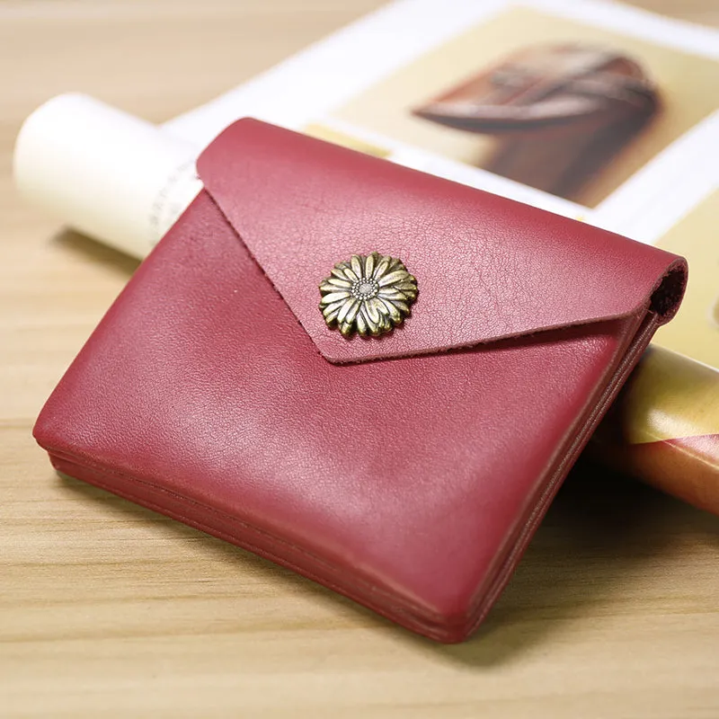 Cute Women Sunflower Black Leather Mini Billfold Wallet Coin Wallets Slim Change Wallets For Women
