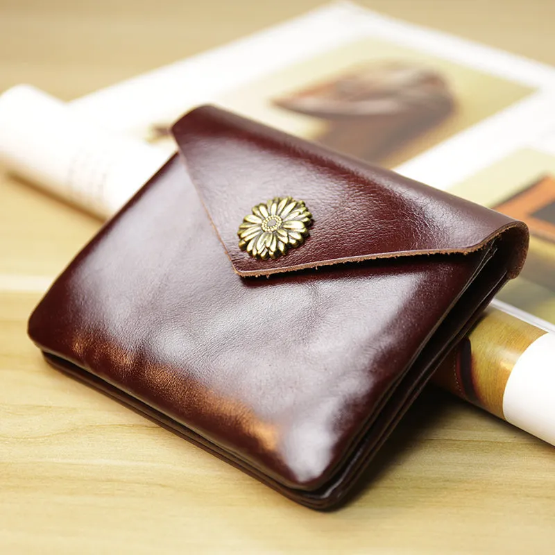 Cute Women Sunflower Black Leather Mini Billfold Wallet Coin Wallets Slim Change Wallets For Women