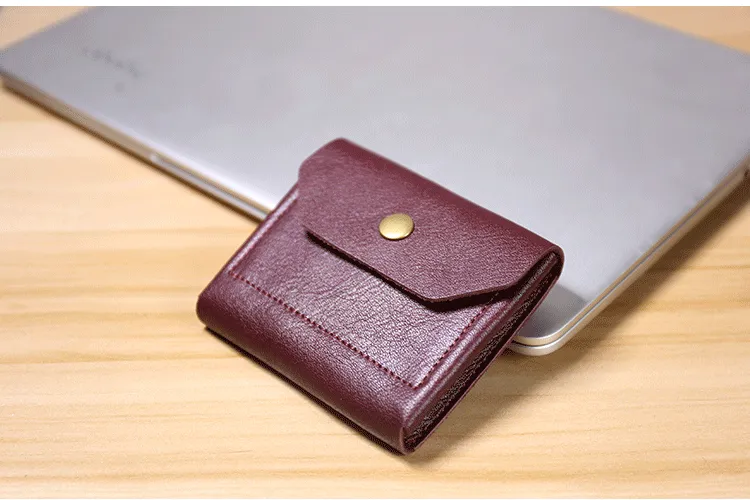 Cute Women Tan Leather Billfold Card Wallet Coin Wallets Mini Change Wallets For Women