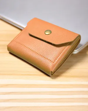 Cute Women Tan Leather Billfold Card Wallet Coin Wallets Mini Change Wallets For Women