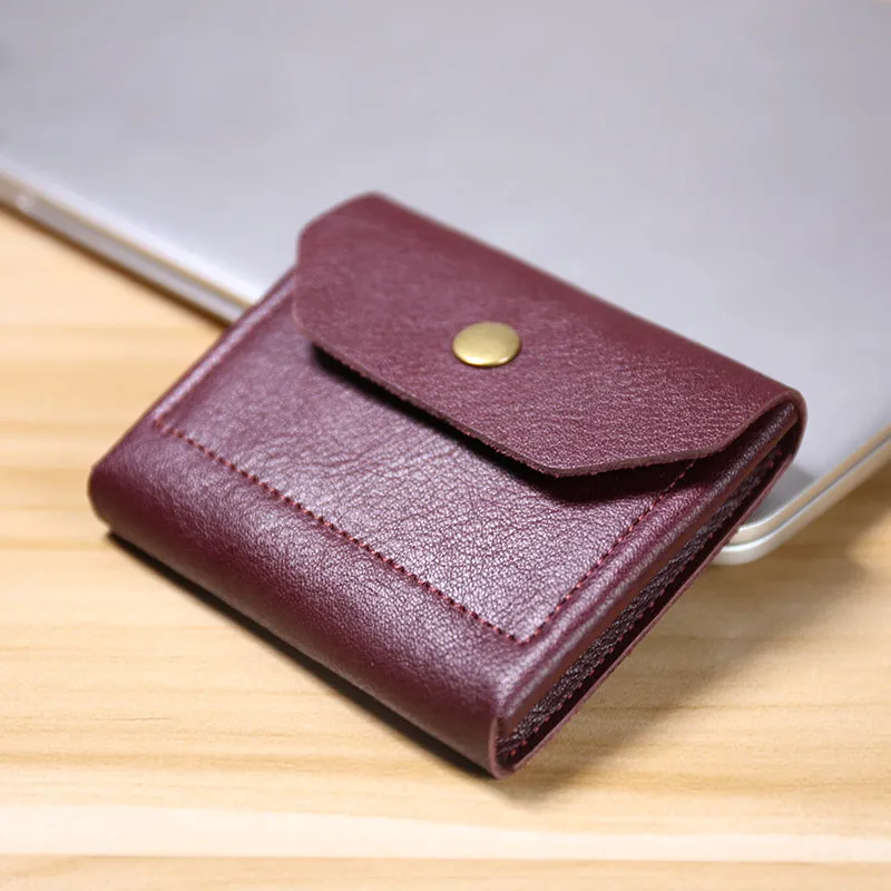 Cute Women Tan Leather Billfold Card Wallet Coin Wallets Mini Change Wallets For Women