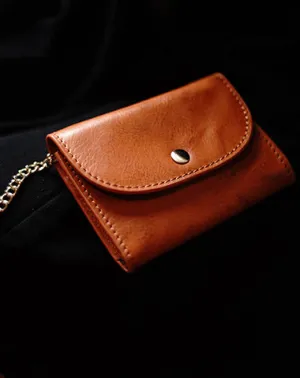 Cute Women Tan Leather Mini Wallet with Keychain Billfold Minimalist Coin Wallet Small Zip Change Wallet For Women