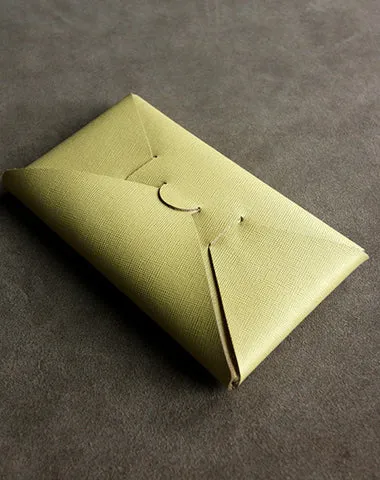 Cute Womens Beige Leather Envelope Wallet Slim Clutch Purse Checkbook Long Wallet for Women
