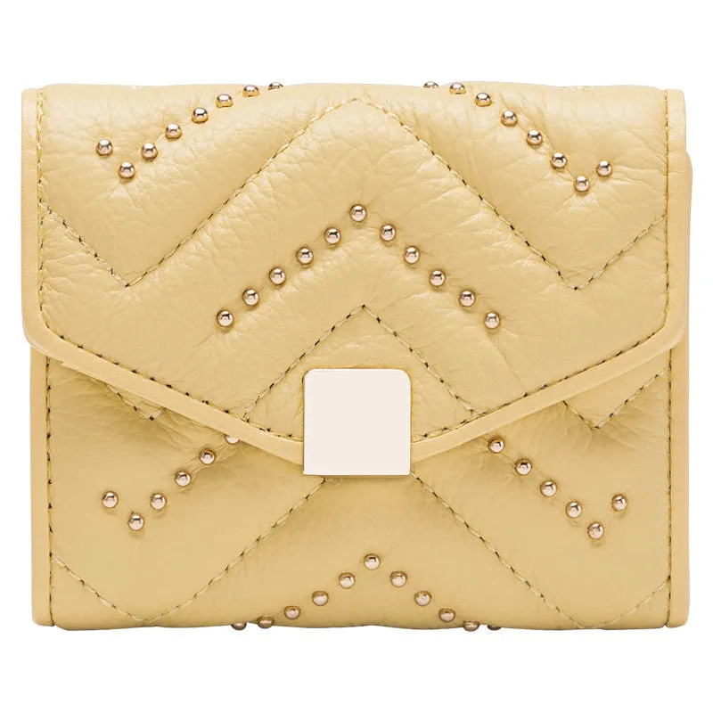 Cute Womens Green Leather Small Wallet with Rivets Billfold Slim Small Wallet For Women