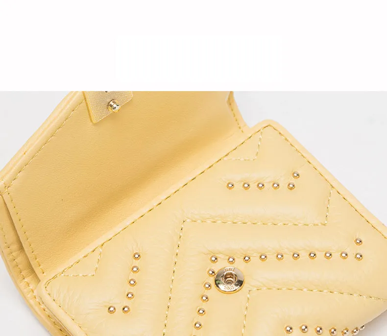 Cute Womens Green Leather Small Wallet with Rivets Billfold Slim Small Wallet For Women