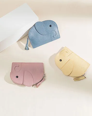 Cutest Women Blue Leather Elephant Small Zipper Wallet Keychain with Wallet Change Wallet For Women
