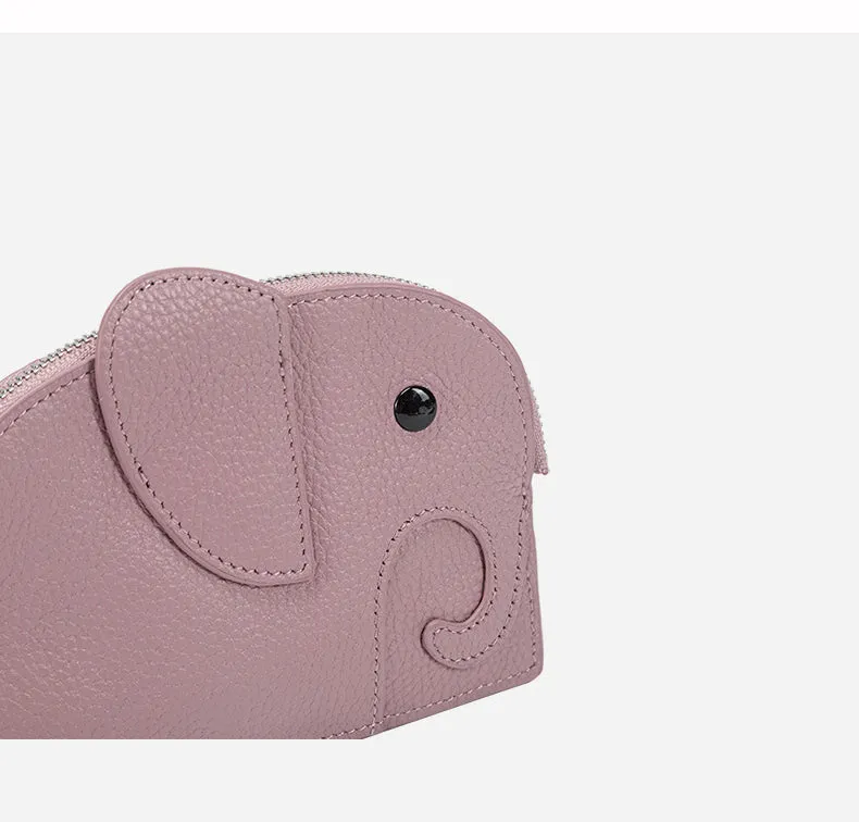 Cutest Women Blue Leather Elephant Small Zipper Wallet Keychain with Wallet Change Wallet For Women