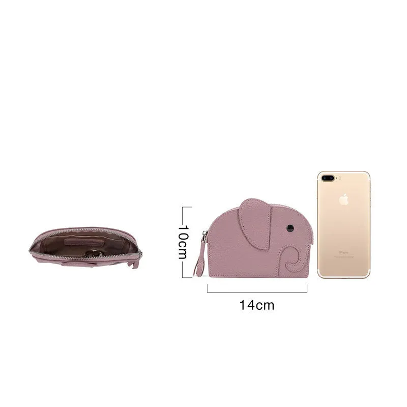 Cutest Women Blue Leather Elephant Small Zipper Wallet Keychain with Wallet Change Wallet For Women