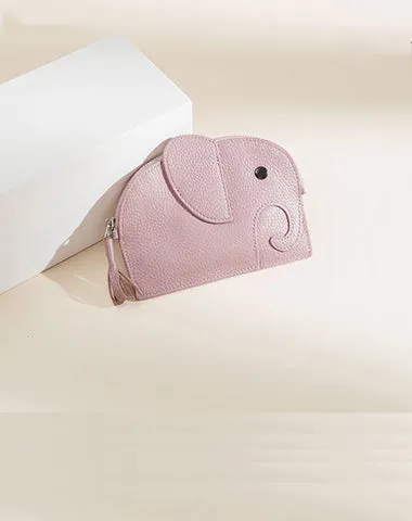 Cutest Women Blue Leather Elephant Small Zipper Wallet Keychain with Wallet Change Wallet For Women
