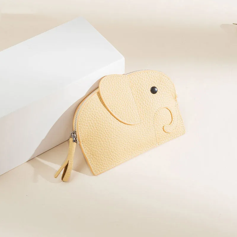 Cutest Women Blue Leather Elephant Small Zipper Wallet Keychain with Wallet Change Wallet For Women