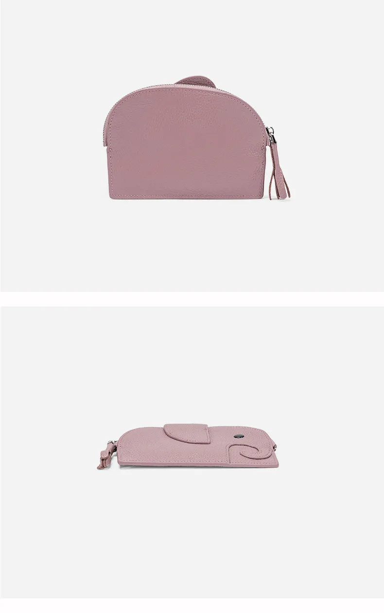 Cutest Women Blue Leather Elephant Small Zipper Wallet Keychain with Wallet Change Wallet For Women