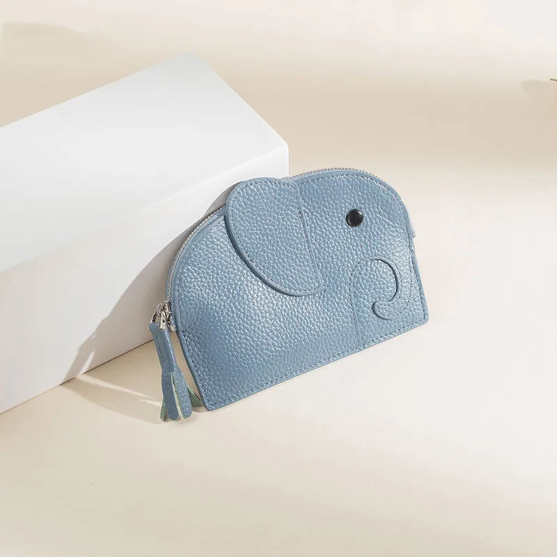 Cutest Women Blue Leather Elephant Small Zipper Wallet Keychain with Wallet Change Wallet For Women