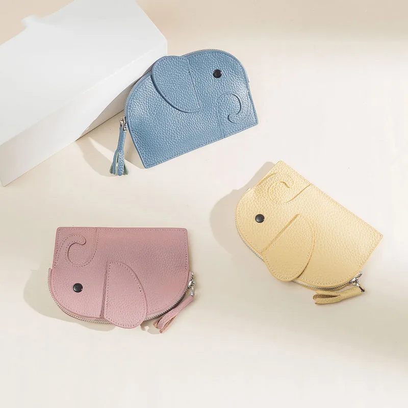 Cutest Women Blue Leather Elephant Small Zipper Wallet Keychain with Wallet Change Wallet For Women
