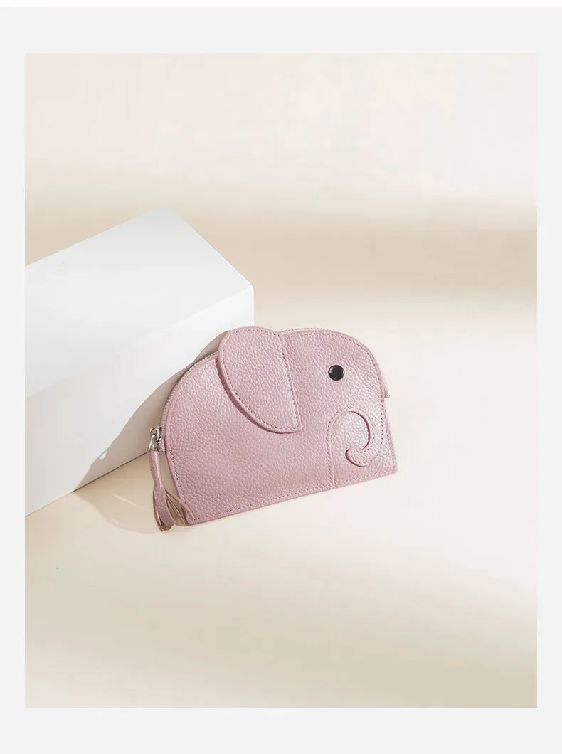 Cutest Women Blue Leather Elephant Small Zipper Wallet Keychain with Wallet Change Wallet For Women