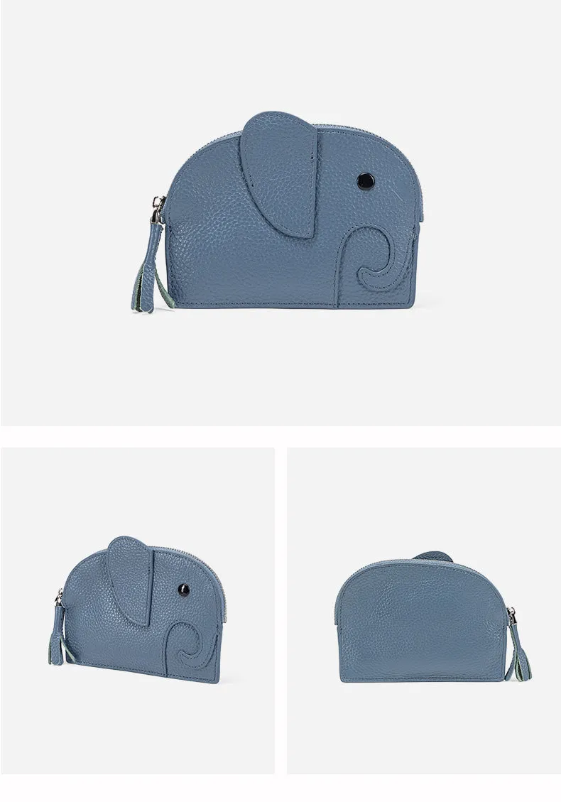 Cutest Women Blue Leather Elephant Small Zipper Wallet Keychain with Wallet Change Wallet For Women