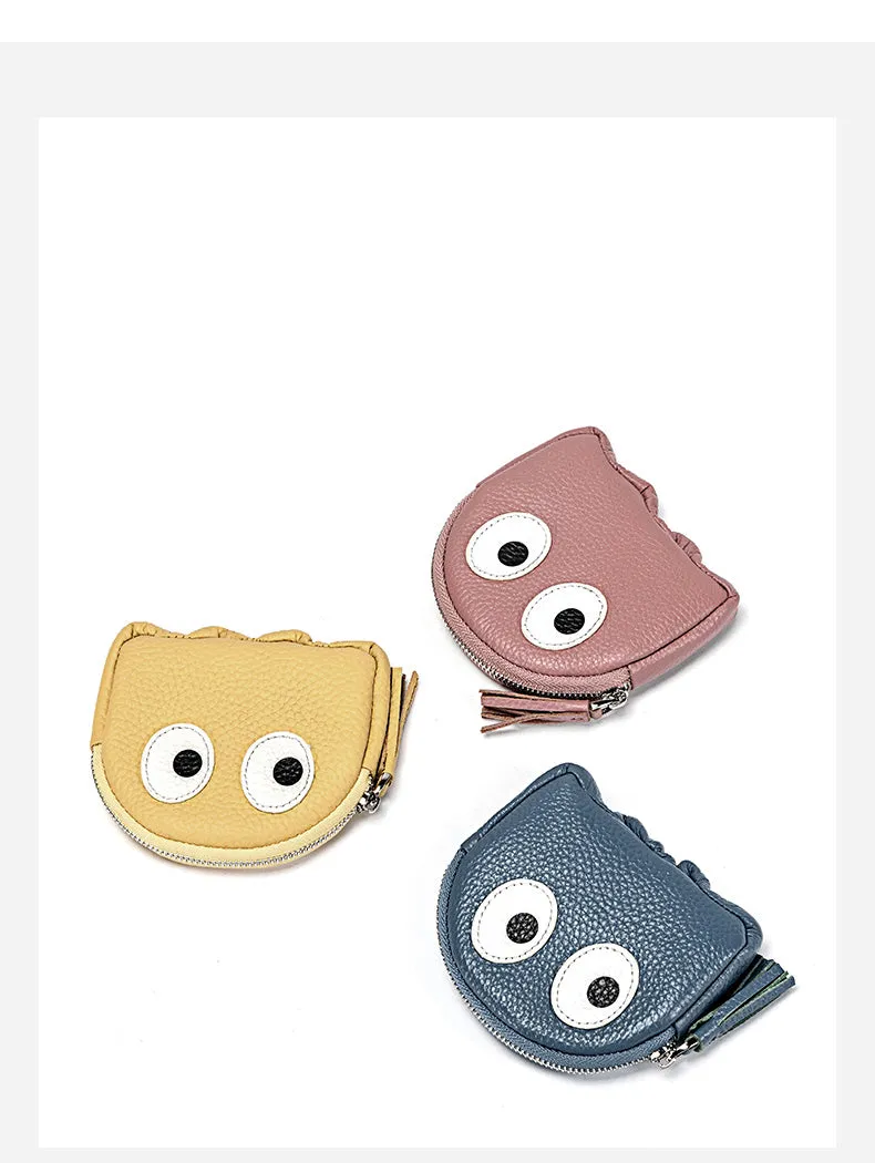 Cutest Women Blue Leather Pac-Man Coin Wallet Small Keychain with Wallet Change Wallet For Women
