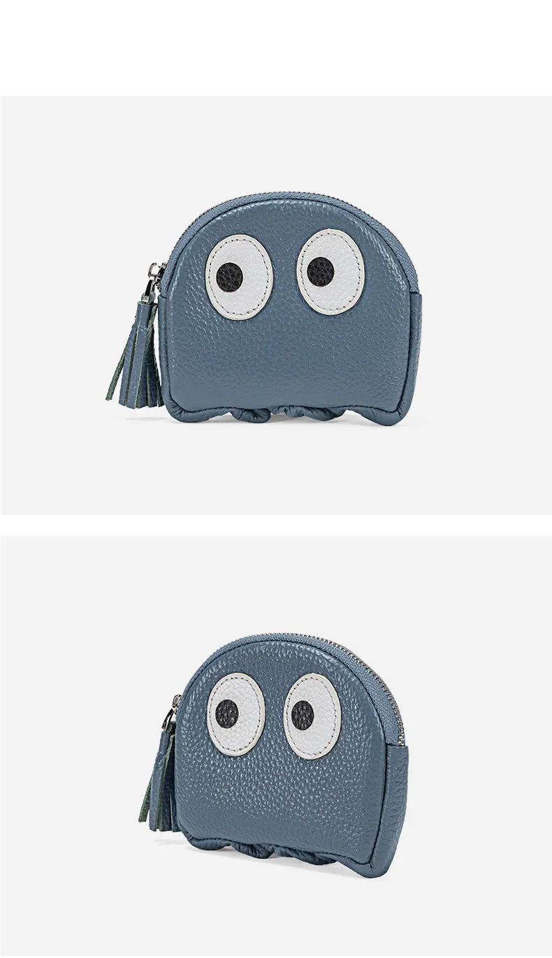 Cutest Women Blue Leather Pac-Man Coin Wallet Small Keychain with Wallet Change Wallet For Women