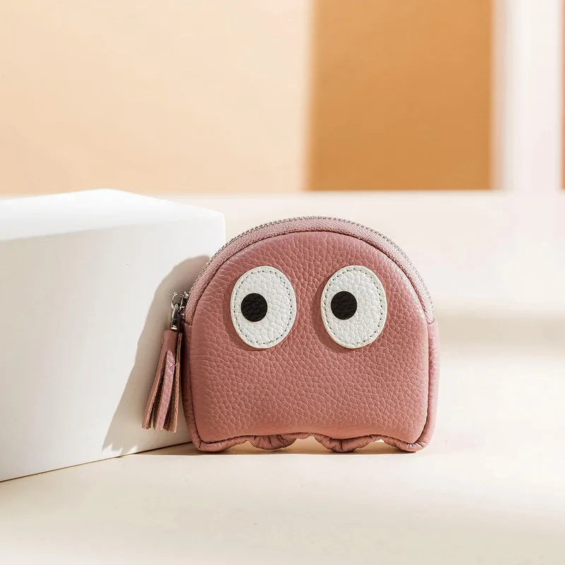 Cutest Women Blue Leather Pac-Man Coin Wallet Small Keychain with Wallet Change Wallet For Women