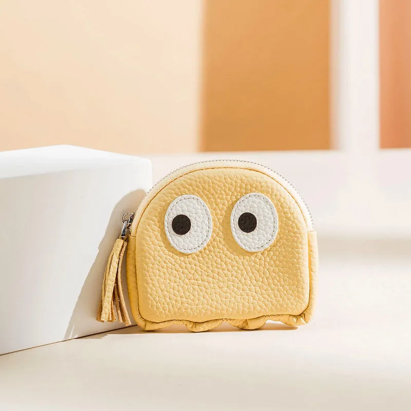 Cutest Women Blue Leather Pac-Man Coin Wallet Small Keychain with Wallet Change Wallet For Women