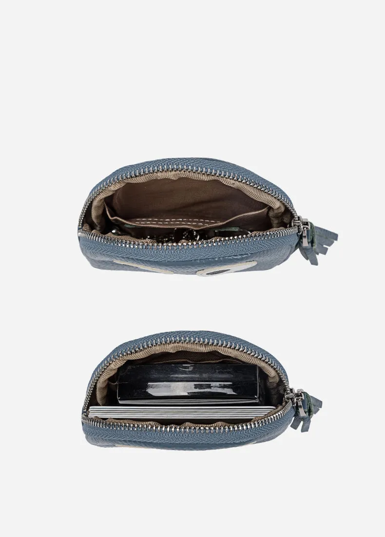 Cutest Women Blue Leather Pac-Man Coin Wallet Small Keychain with Wallet Change Wallet For Women