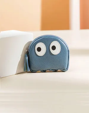Cutest Women Blue Leather Pac-Man Coin Wallet Small Keychain with Wallet Change Wallet For Women