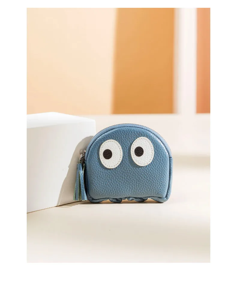 Cutest Women Blue Leather Pac-Man Coin Wallet Small Keychain with Wallet Change Wallet For Women
