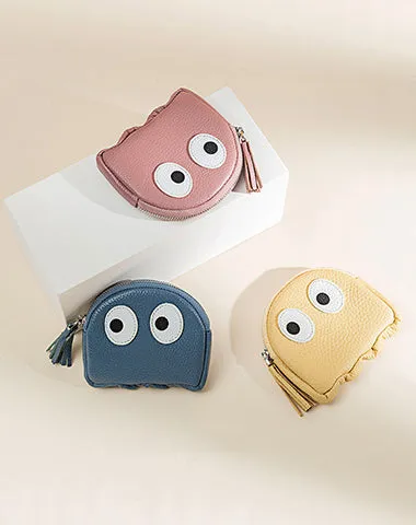 Cutest Women Blue Leather Pac-Man Coin Wallet Small Keychain with Wallet Change Wallet For Women