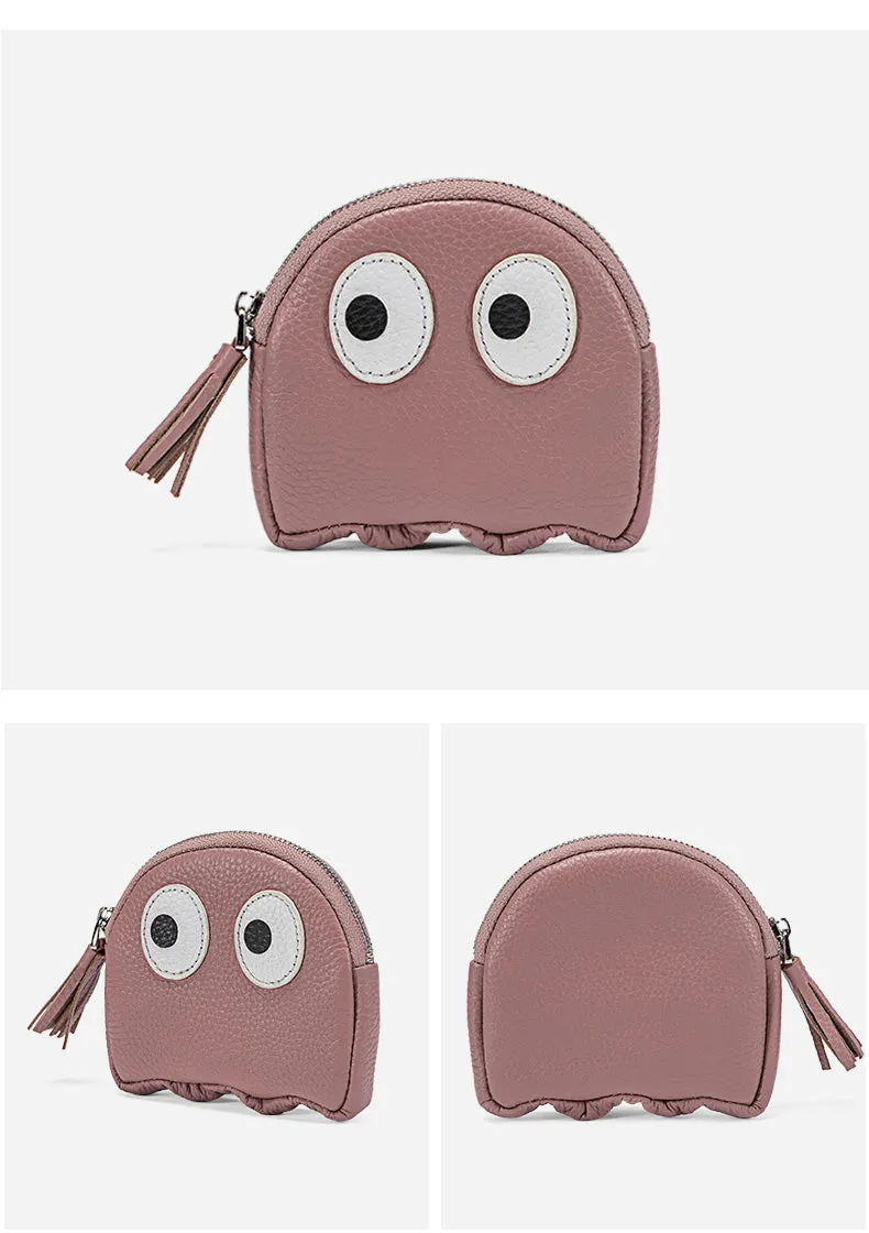 Cutest Women Blue Leather Pac-Man Coin Wallet Small Keychain with Wallet Change Wallet For Women