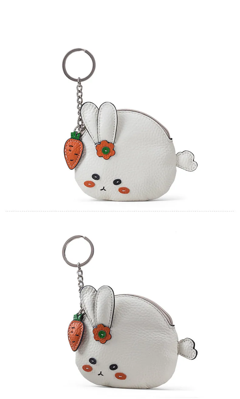 Cutest Women White Leather Bunny Coin Wallet Small Keychain with Wallet Change Wallet For Women