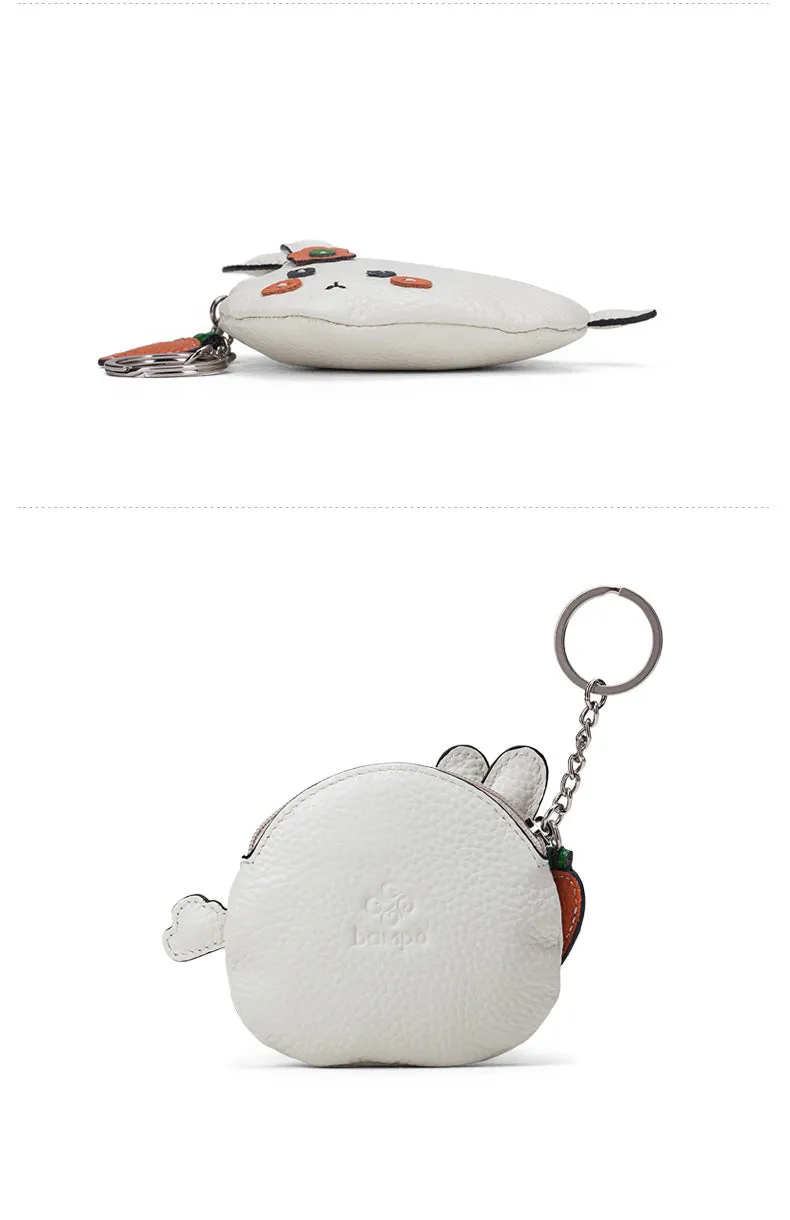 Cutest Women White Leather Bunny Coin Wallet Small Keychain with Wallet Change Wallet For Women