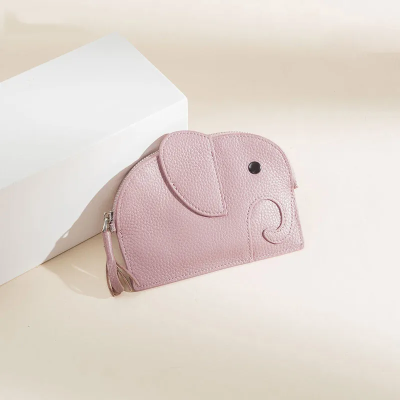 Cutest Women Yellow Leather Elephant Small Zipper Wallet Keychain with Wallet Change Wallet For Women