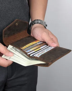 Dark Brown Small MENS LEATHER Bifold Wallet Card Brown billfold Wallet FOR MEN