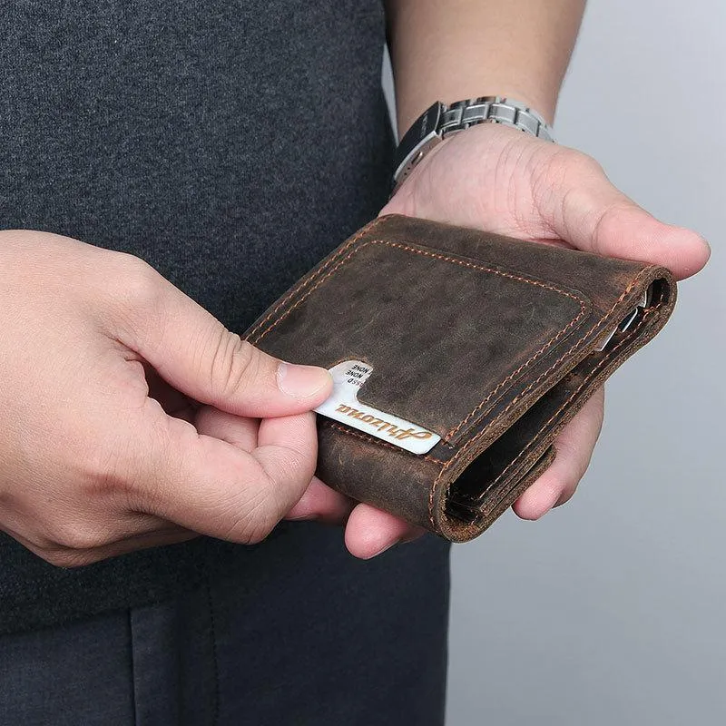 Dark Brown Small MENS LEATHER Bifold Wallet Card Brown billfold Wallet FOR MEN