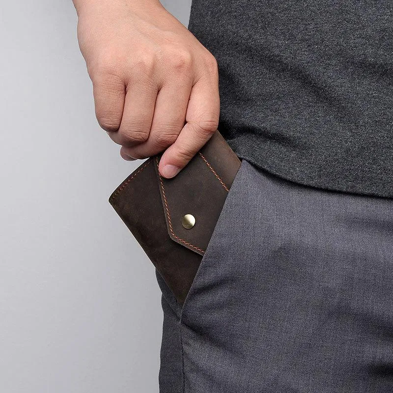 Dark Brown Small MENS LEATHER Bifold Wallet Card Brown billfold Wallet FOR MEN