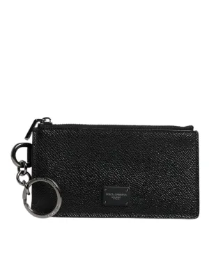 Dolce & Gabbana Black Calfskin Leather DG Logo Card Holder Wallet