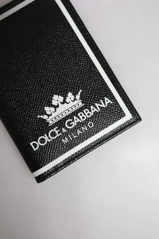 Dolce & Gabbana Black Leather DG Milano Logo Card Holder Bifold Wallet