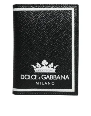 Dolce & Gabbana Black Leather DG Milano Logo Card Holder Bifold Wallet