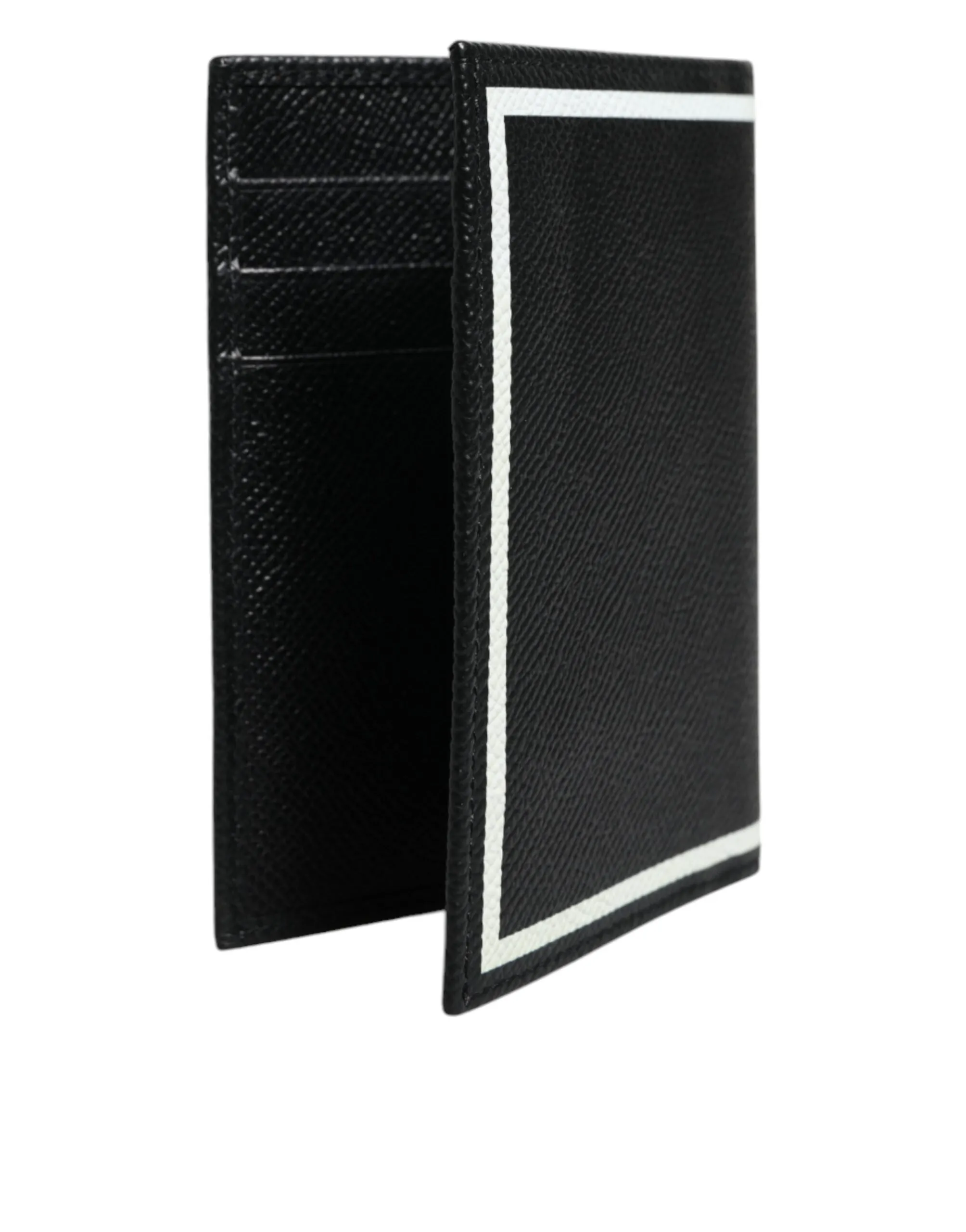 Dolce & Gabbana Black Leather DG Milano Logo Card Holder Bifold Wallet