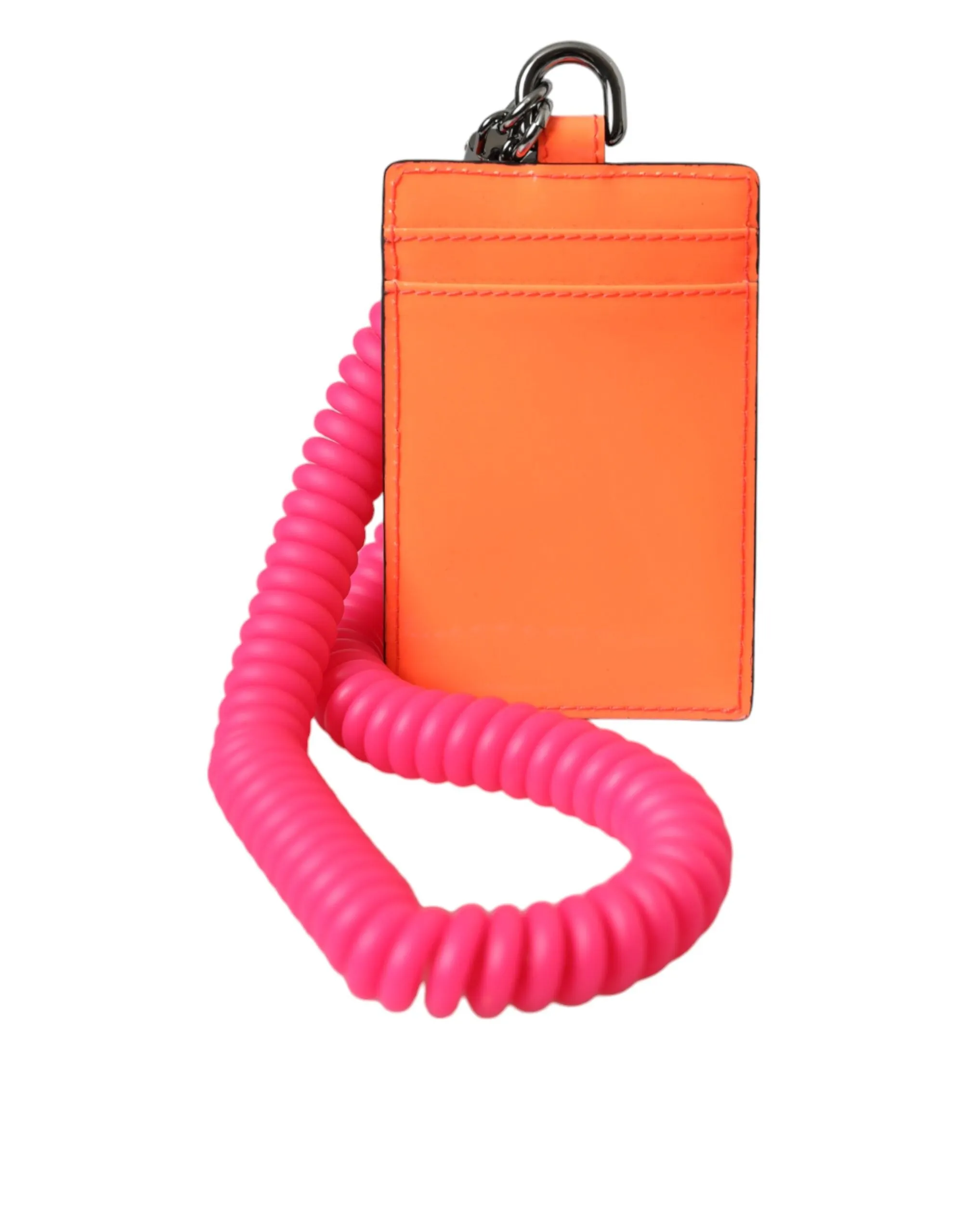 Dolce & Gabbana Orange Pink Leather DG Logo Neck Strap Card Holder Wallet